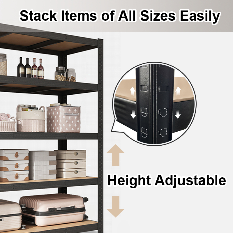 Adjustable Height Steel Frame Boltless Rack 5 Tiers Heavy Duty ...
