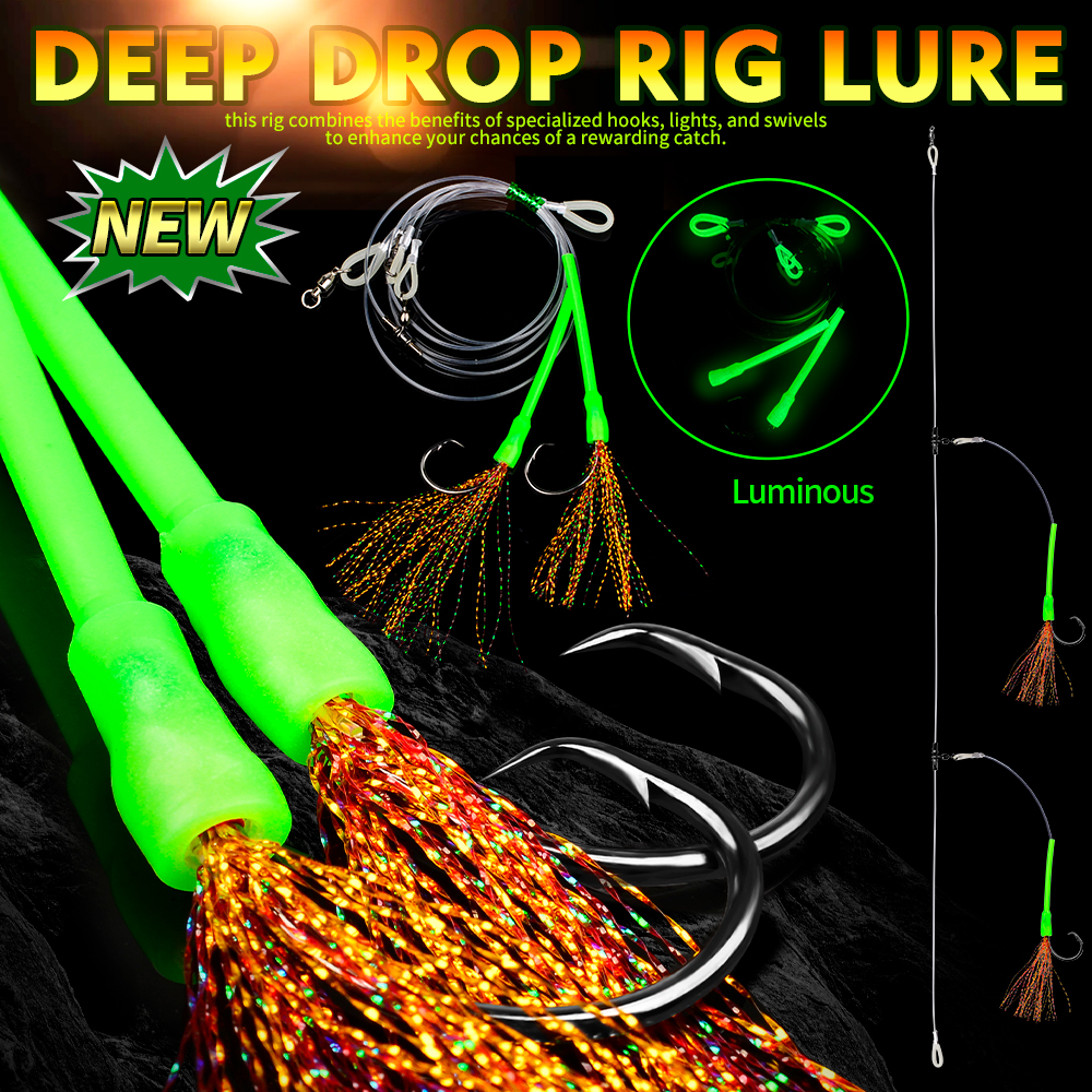 Proberos 2PCS Luminous Hand Tied Deep Sea Hapuka Groper Cod Rig ...
