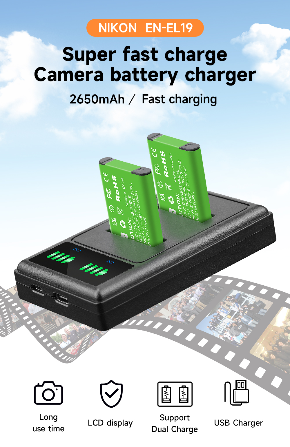 Cityork EN-EL19 EL19 2650mAh Camera Battery & Charger for Nikon Coolpix ...