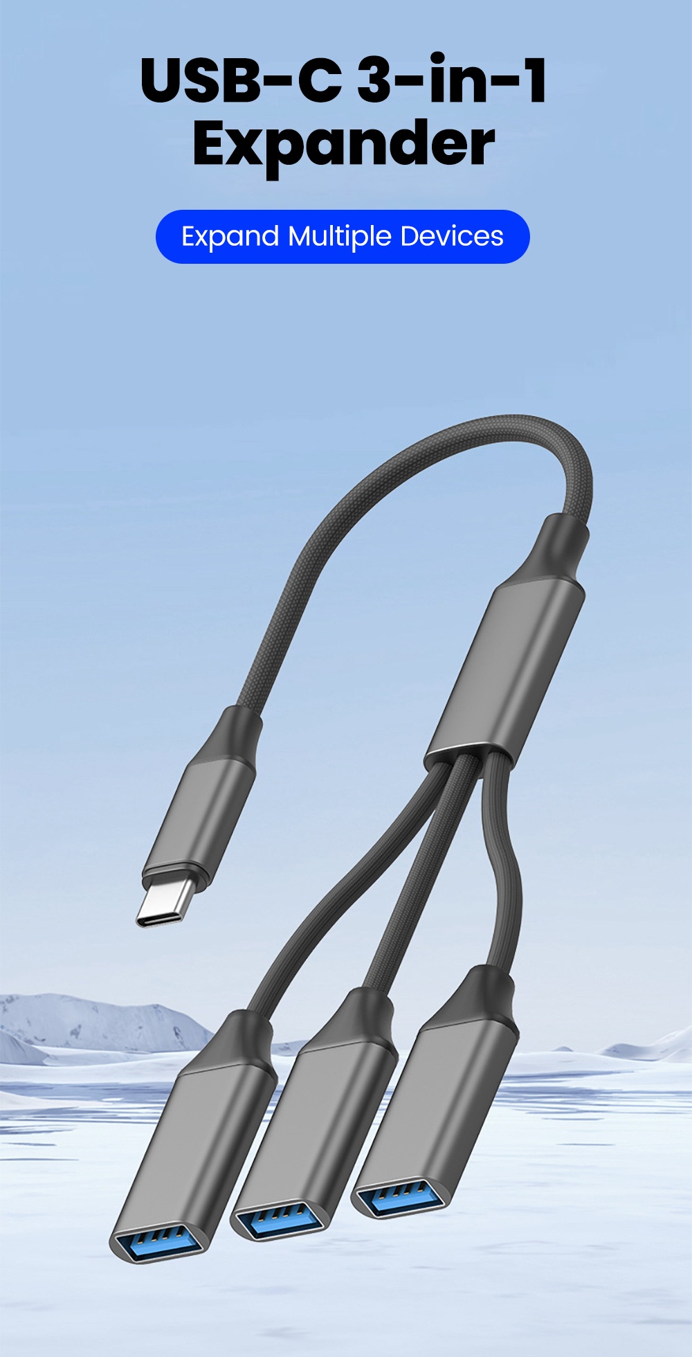 3 in 1 USB Type C Expander USB Hub Type C Splitter Braid Cable ...