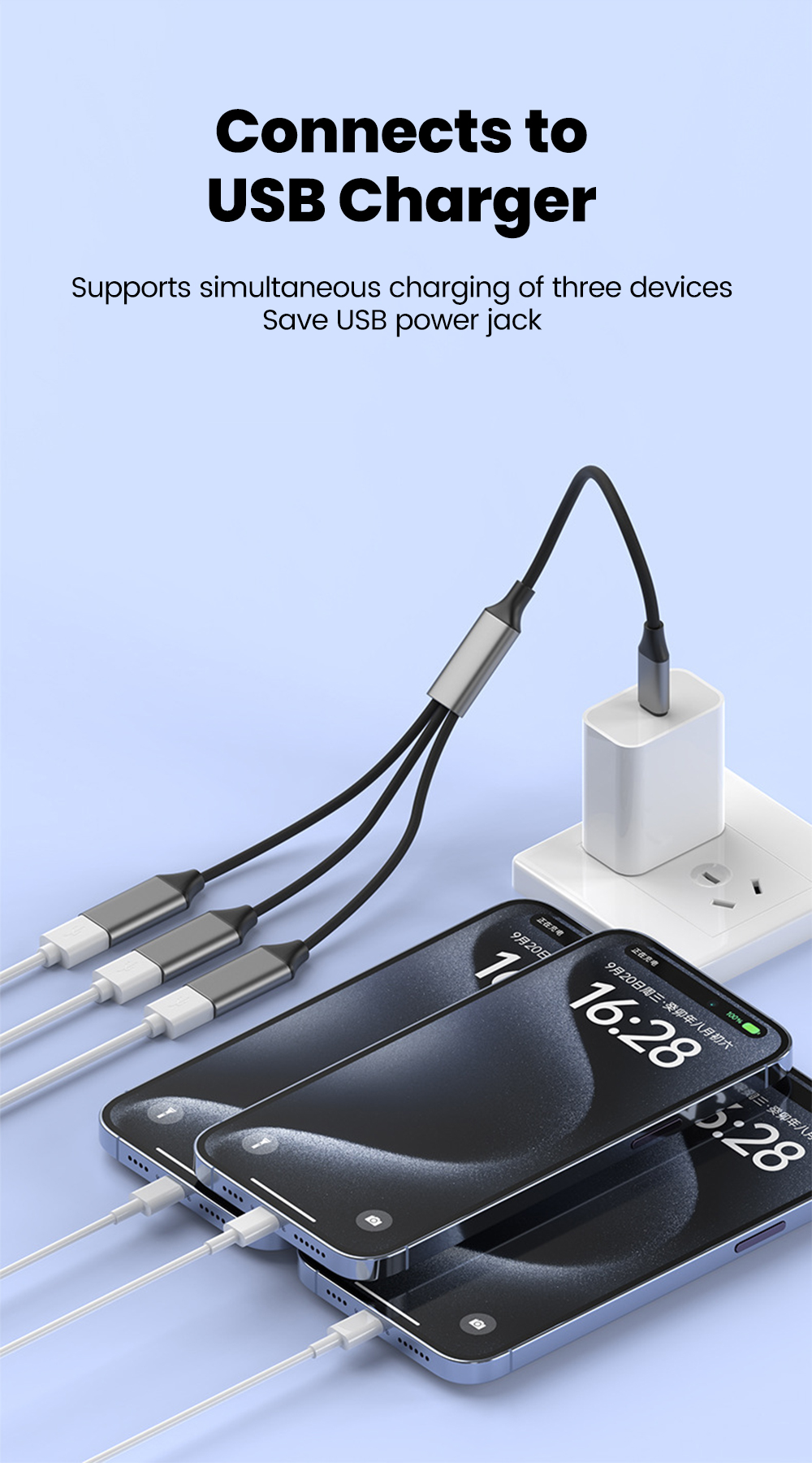 3 in 1 USB Type C Expander USB Hub Type C Splitter Braid Cable ...