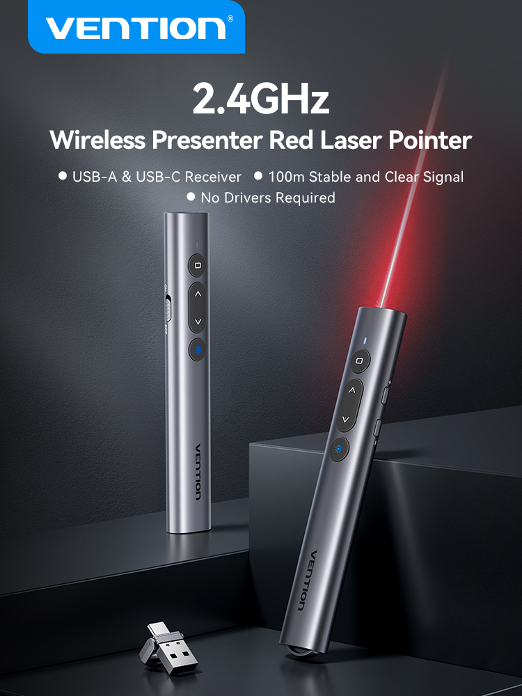 Vention Rechargeable Wireless Presenter with Red Laser Pointer, 2.4GHz ...