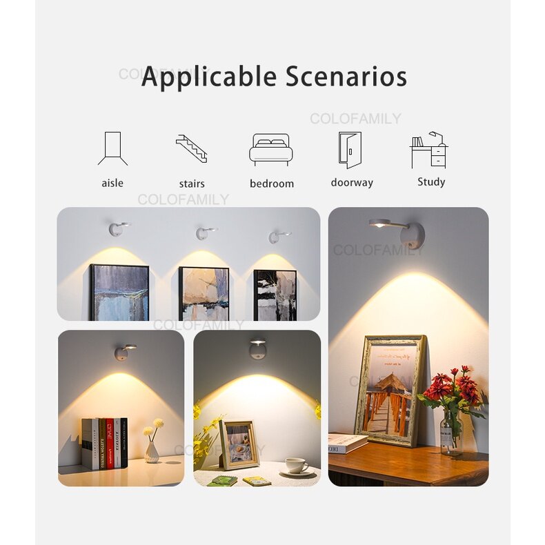 LED Motion Sensor Wall Light With Remote Control Spotlight Wireless USB ...