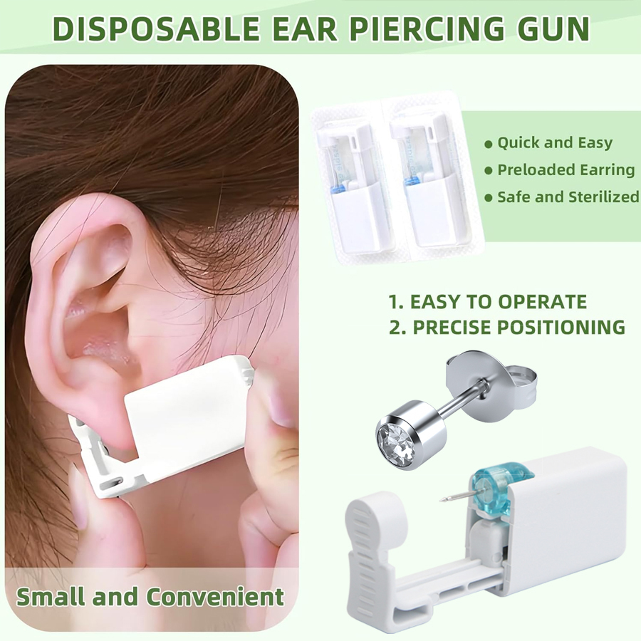 8pcs Disposable Ear Piercing Gun with Built-in Stud Earrings-Safe Ear ...