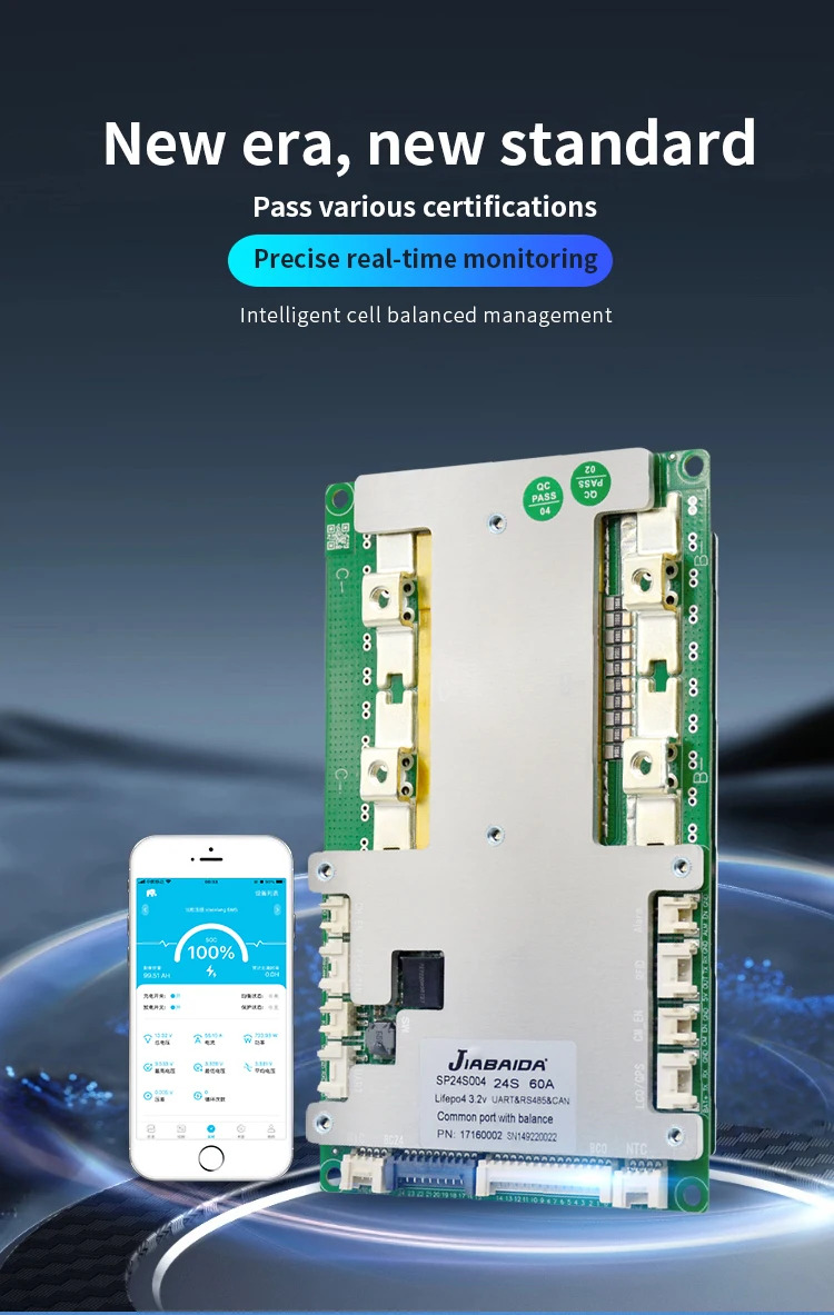 JIABAIDA BT Smart BMS Active Balance 8S 13S 16S 17S 24S 24V 48V Li-ion ...