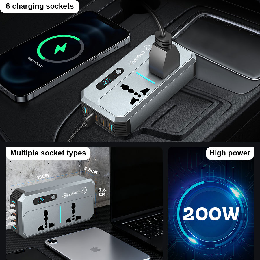 200W Car Inverter DC 12V/24V to AC 220V Power Inverters with PD 30W ...