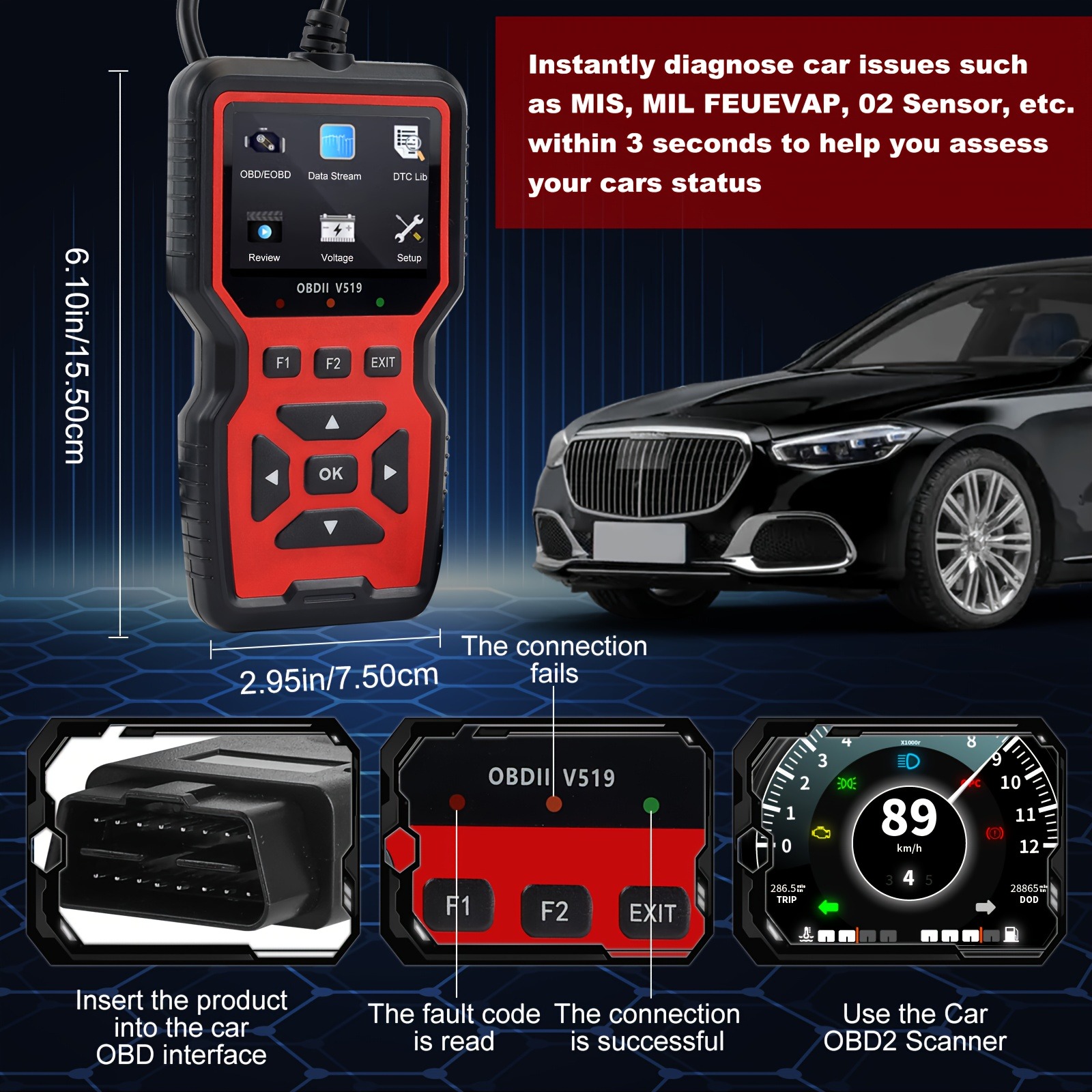 Car OBD2 Diagnostic Scanner - Reads engine fault codes, performs ...