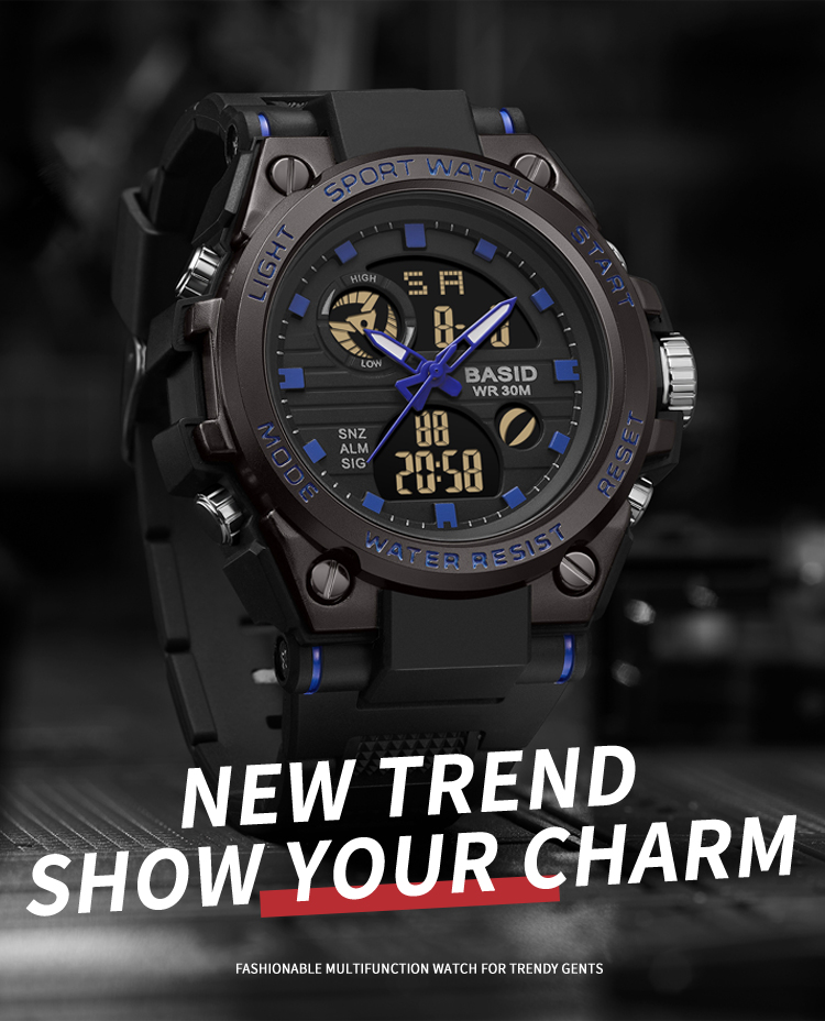 BASID 739-2/Original Sports Fashion Multi-Function Men Watch mens watch ...