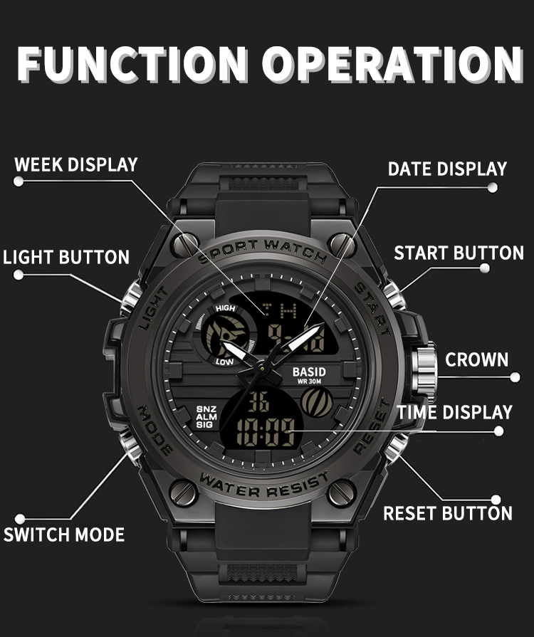 BASID 739-2/Original Sports Fashion Multi-Function Men Watch mens watch ...
