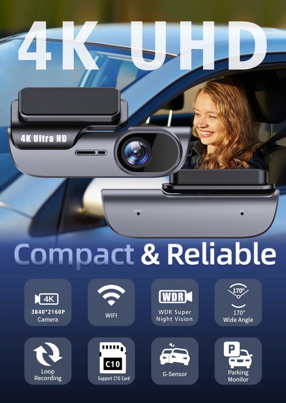UHD 4K 3840*2160P Dash Cam WIFI Car DVR Camera Video Drive Recorder ...