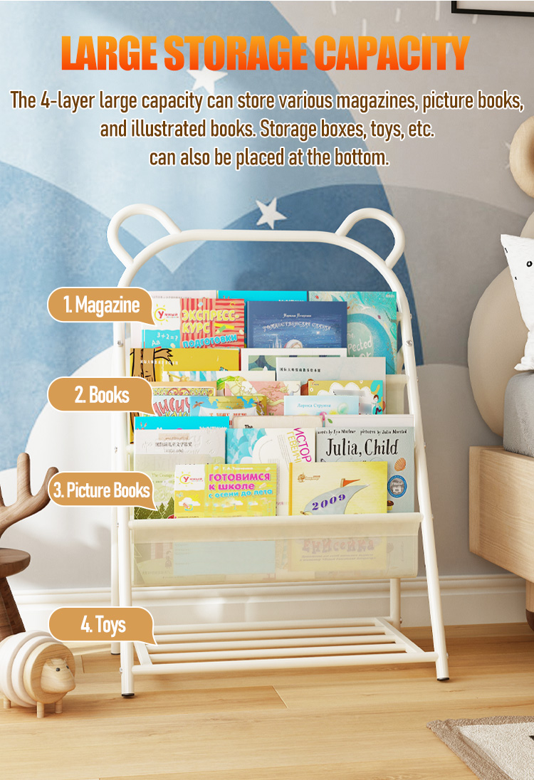An iron bookshelf, home reading corner storage layout, book storage ...