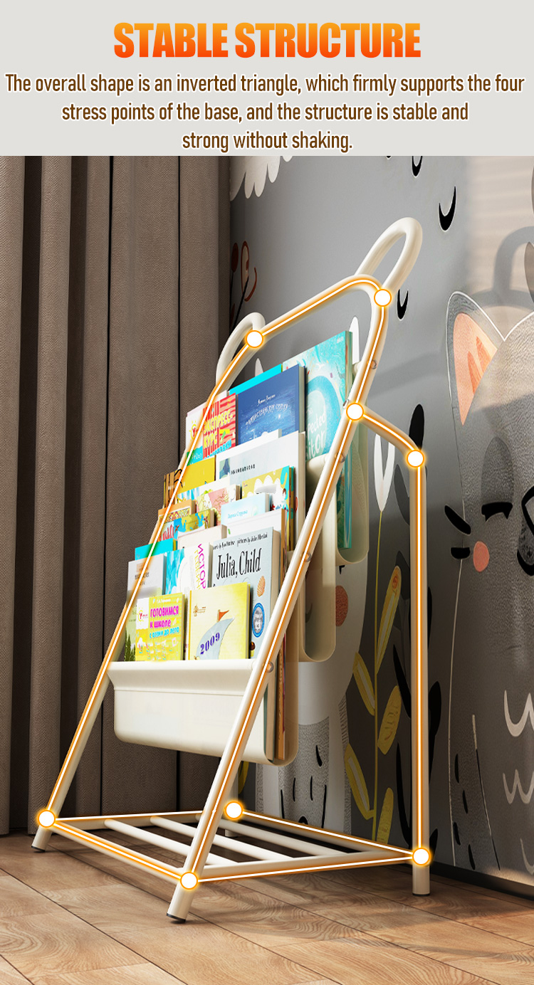 An iron bookshelf, home reading corner storage layout, book storage ...