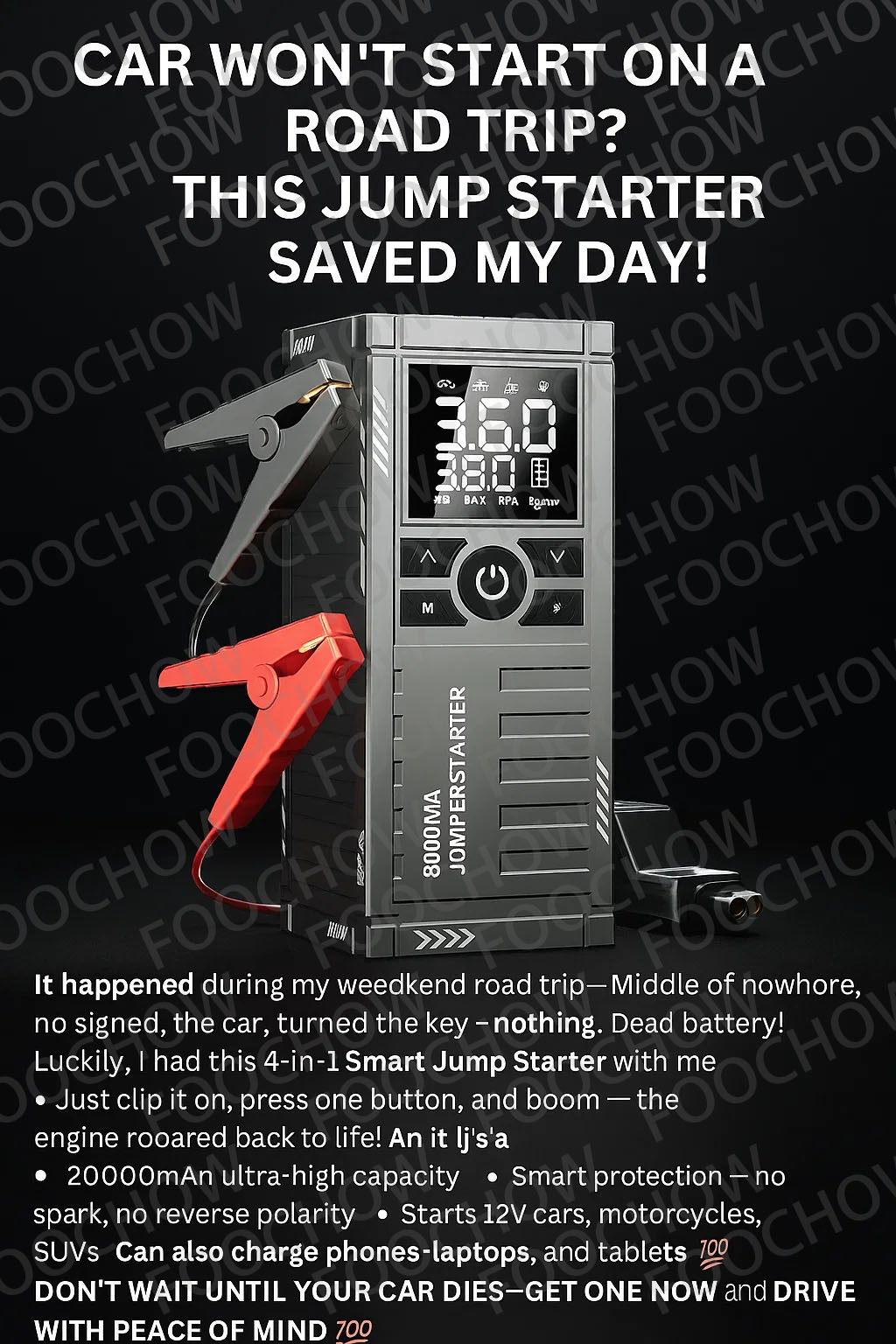 4 in 1 20000mAh Car Jumper PowerBank Multi function Car Pump Starter ...