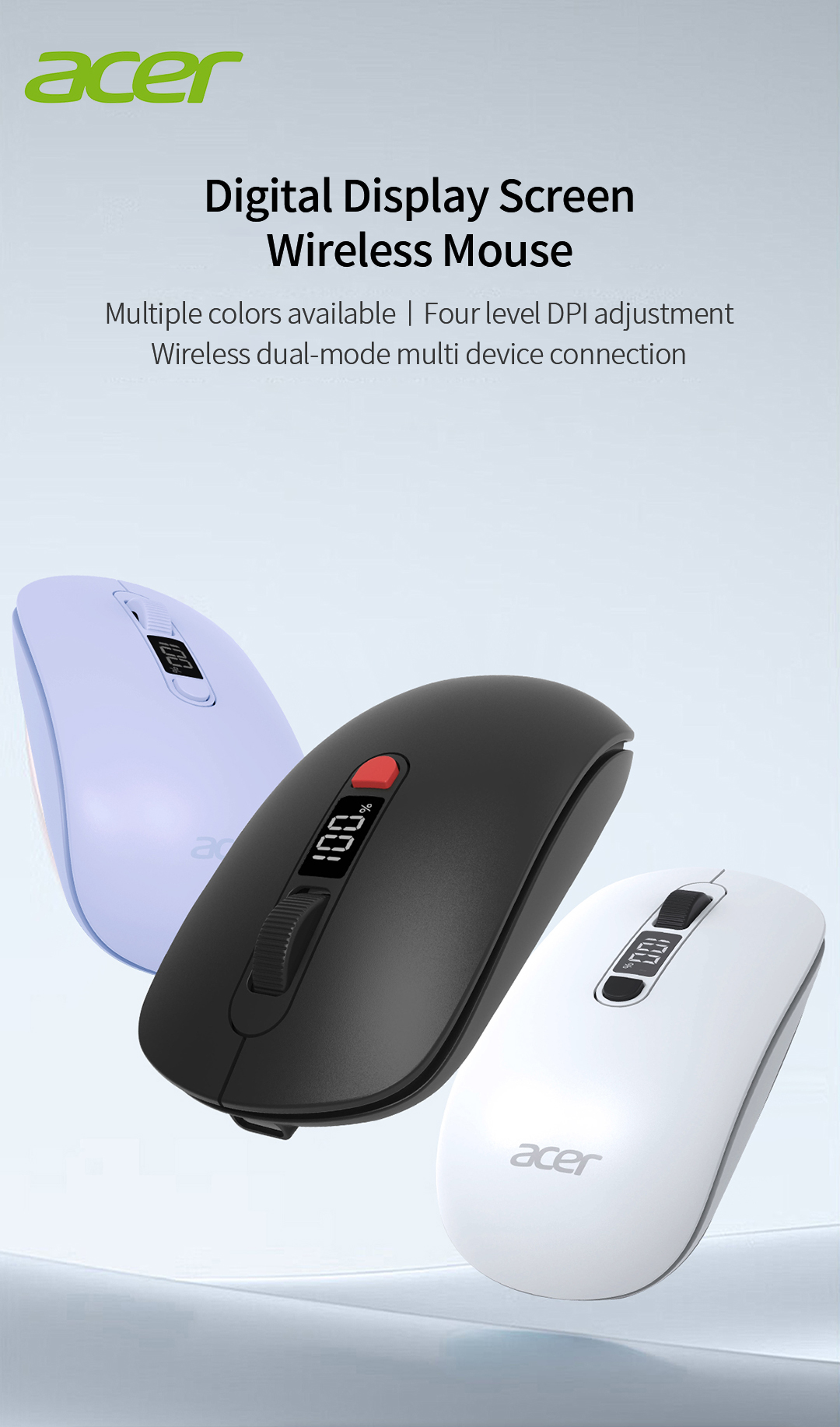 Acer Wireless Mouse Bluetooth 2.4GHz Rechargeable Click Slient Battery ...