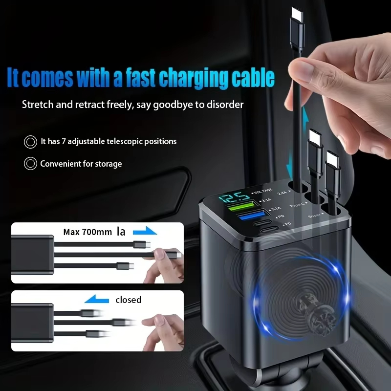 Type-C Mobile Phone Car Charger 7-in-1 with Expansion Cable Dual Port ...