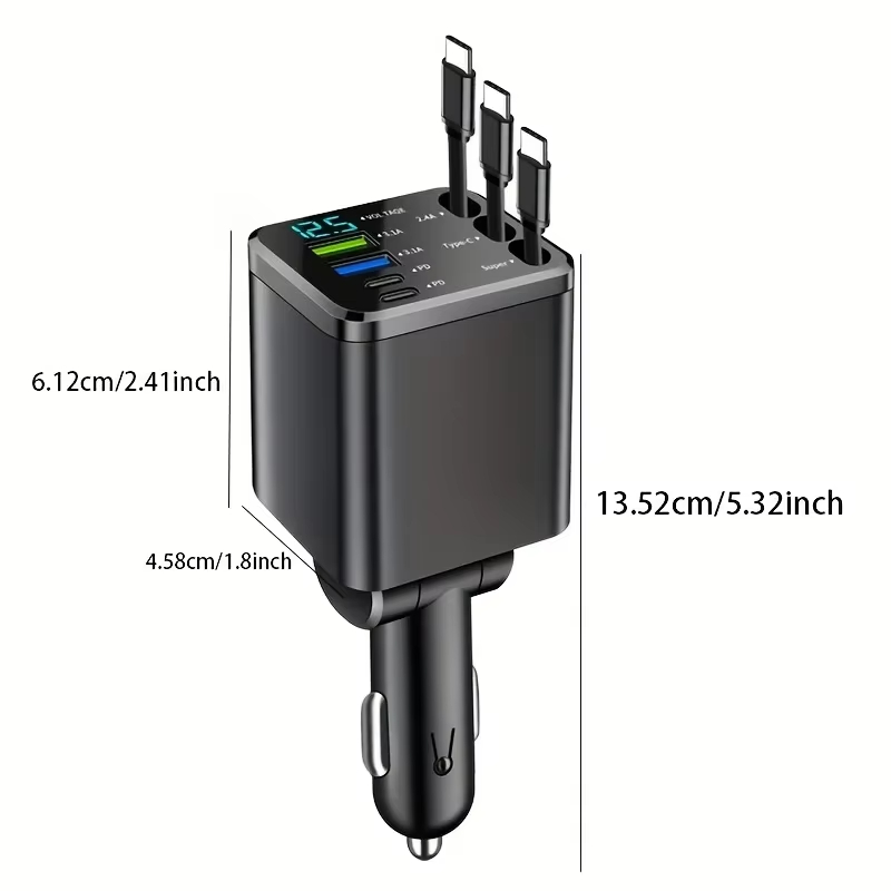 Type-C Mobile Phone Car Charger 7-in-1 with Expansion Cable Dual Port ...