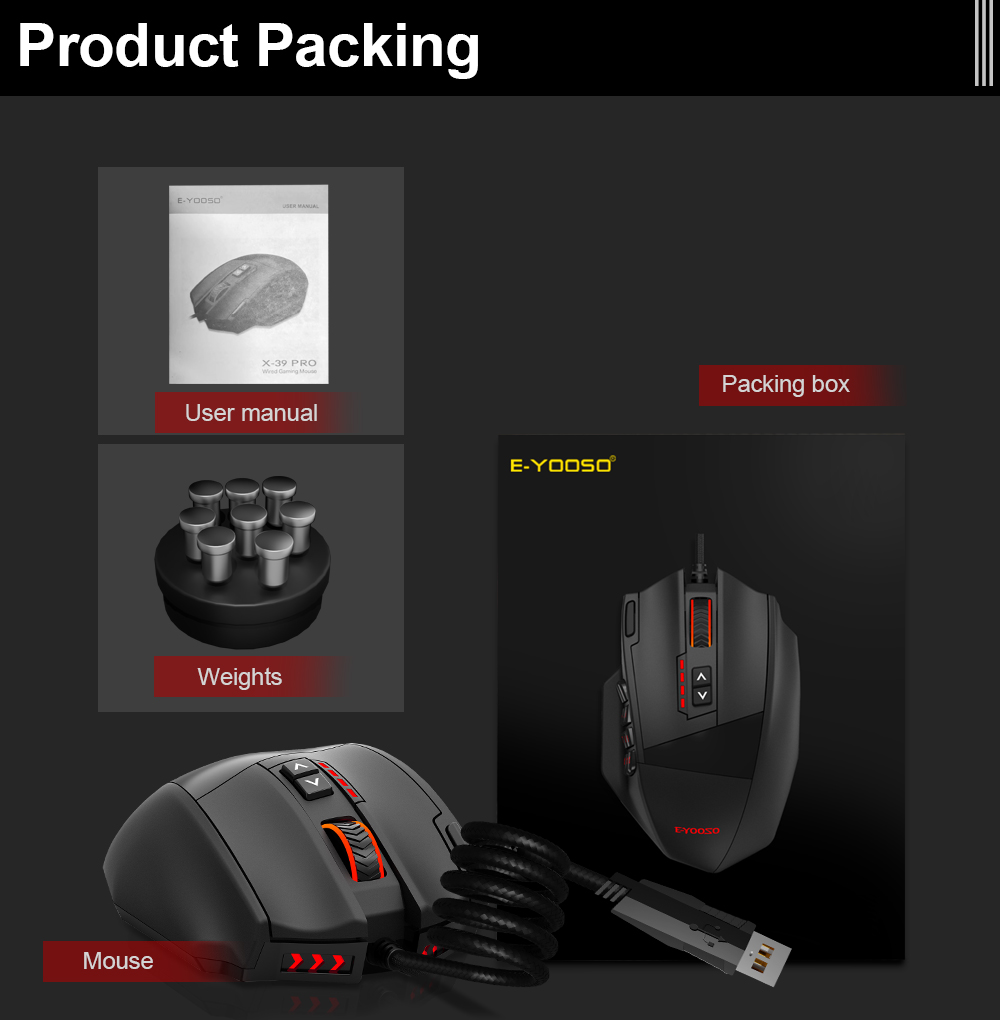 E-YOOSO X-39 USB Wired RGB Gaming Mouse 24000 DPI SG8960 19 buttons ...