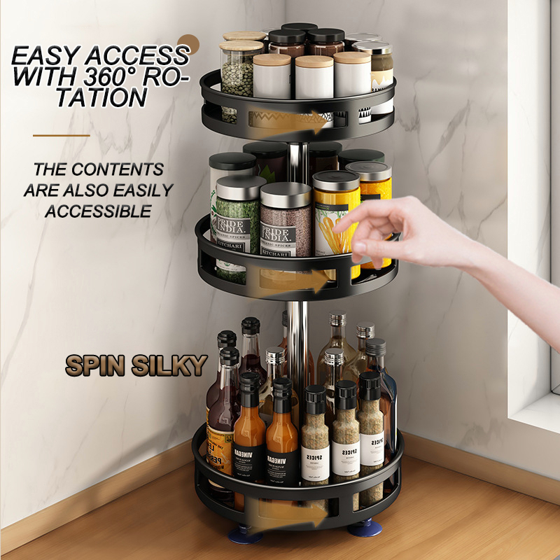 1/2/3 Layer Turntable Spice Rack, Metal 360°Rotating Spice Rack, for ...