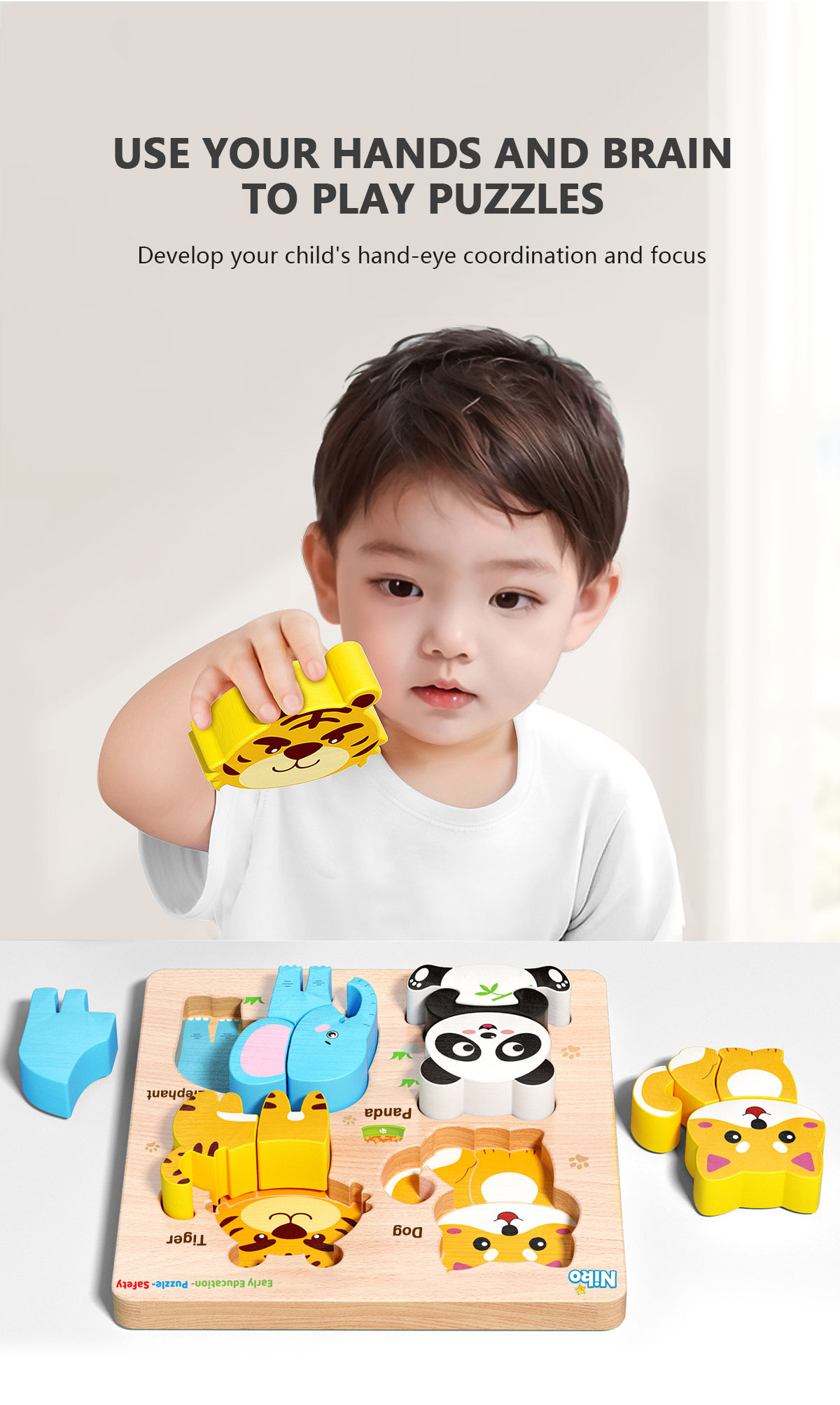 NIKO 4 in 1 Animal Wooden Jigsaw Puzzle Toys Early Educational Learning ...
