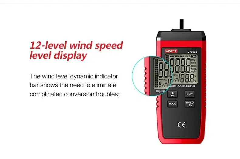 UNI-T UT363S Mini Anemometer Wind Speed Temperature Tester LCD Display ...
