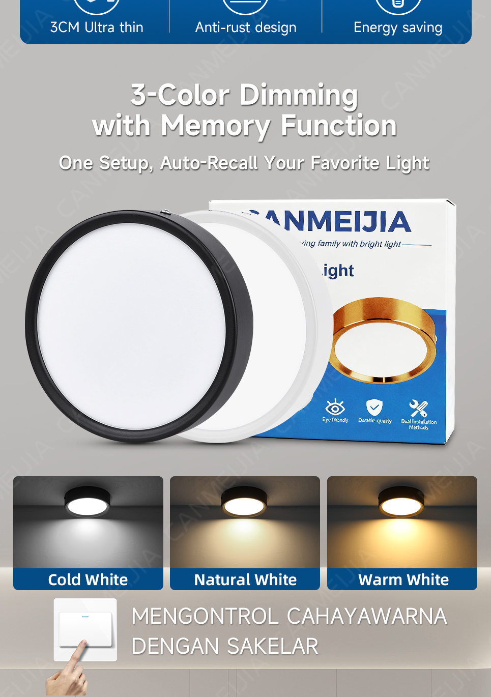 LED Downlight 3 Colors Pin Light Surface Mounted Ceiling Lights ...