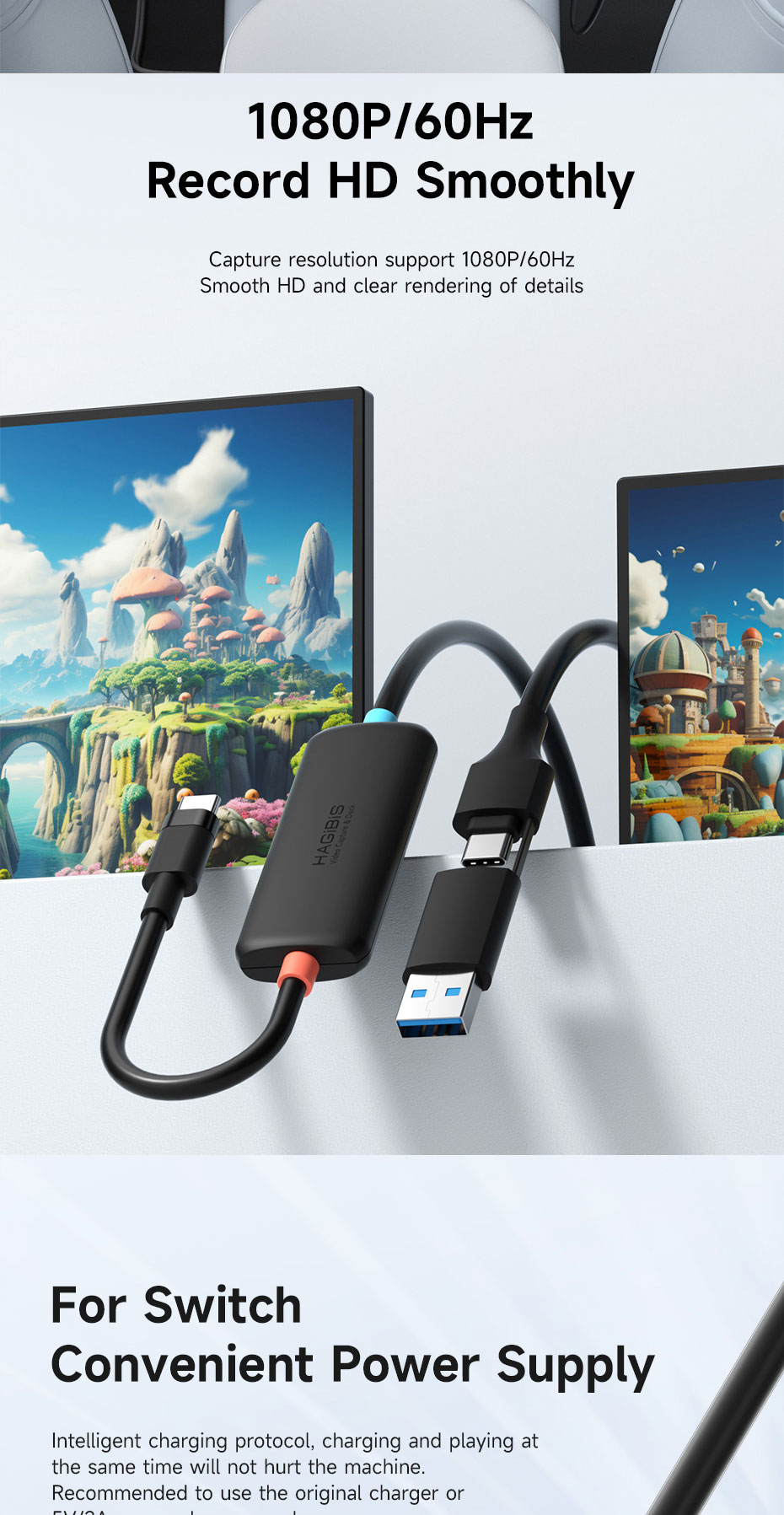 Hagibis USB3.0 Video Capture Card With 100W PD USB C to USB A/USB C ...