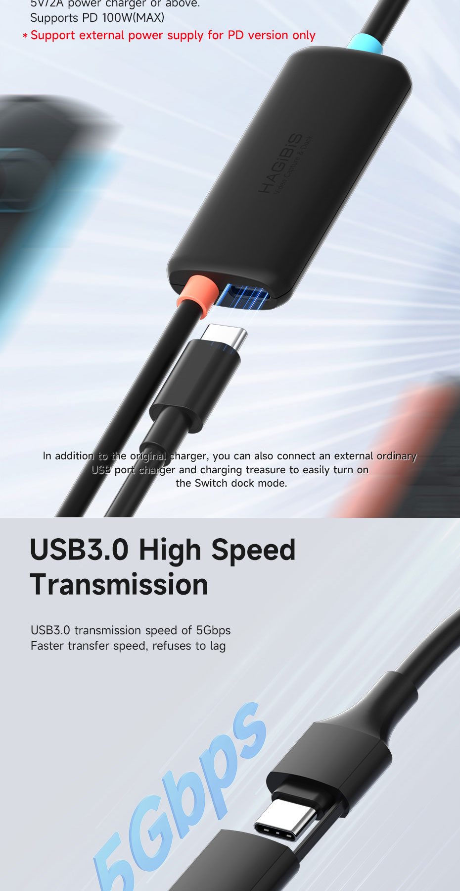 Hagibis USB3.0 Video Capture Card With 100W PD USB C to USB A/USB C ...