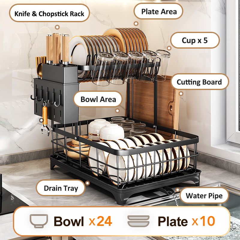 Cambond 2 Tiers kitchen Dish Rack Dish Drainer Rack Plate Storage Rack ...