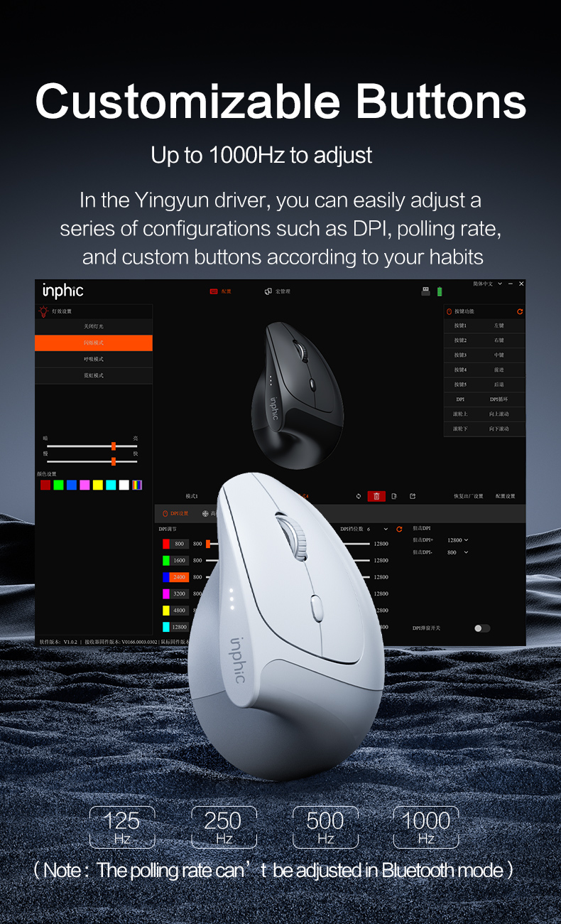 inphic Vertical Bluetooth Wireless Mouse 12800dpi Rechargeable ...