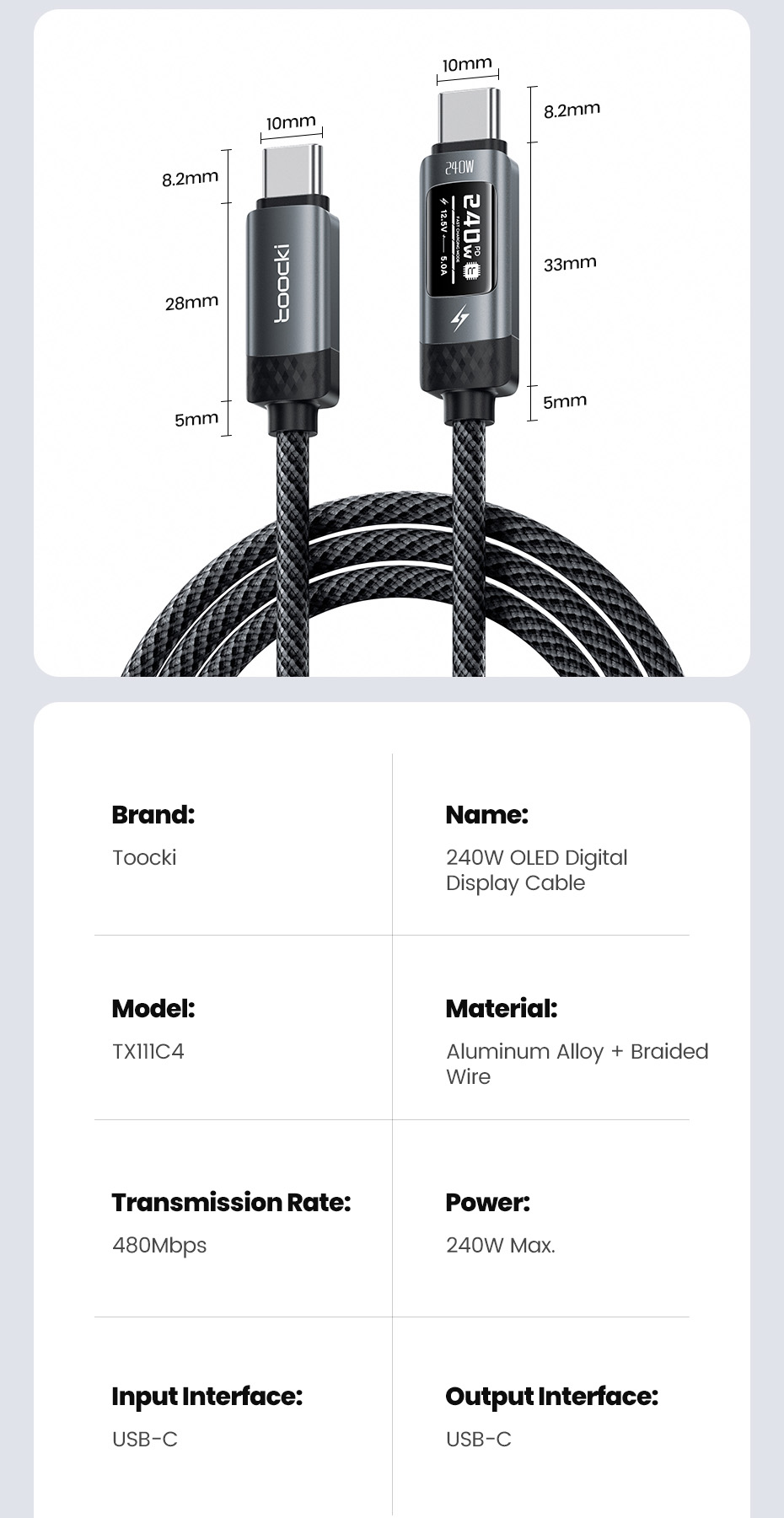 Twitch 240W Super Fast Charging Type C to Type C Data Cable With Smart ...