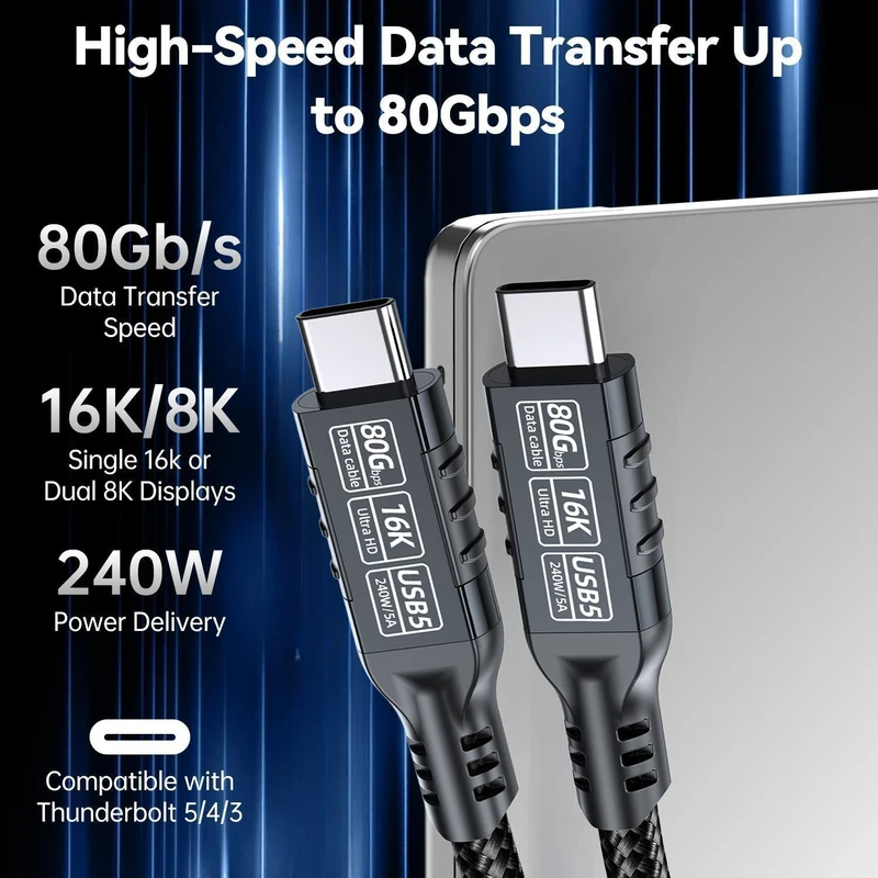 0.2m 0.5m 1m 2m USB 5 PD240W 80Gbps 16K USB C Full-Featured Thunderbolt ...