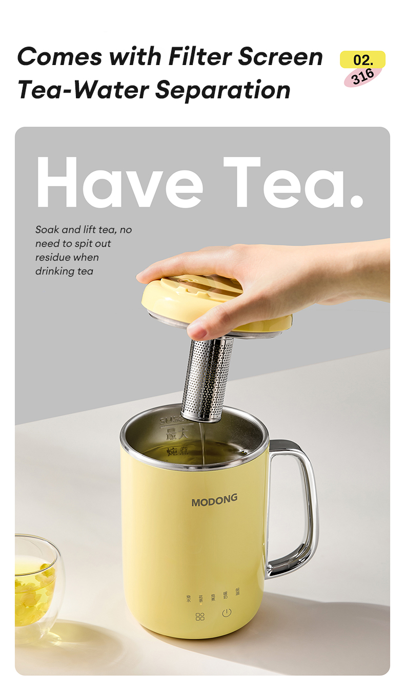 MODONG 316 Stainless Steel Electric Stewing Cup 450ML Travel Water Cup ...
