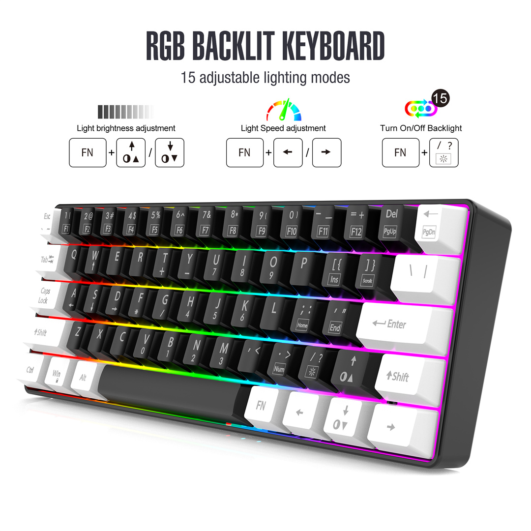 XUNFOX Wired Gaming Keyboard RGB Lighting 61 Keys Ultra-Compact Layout ...