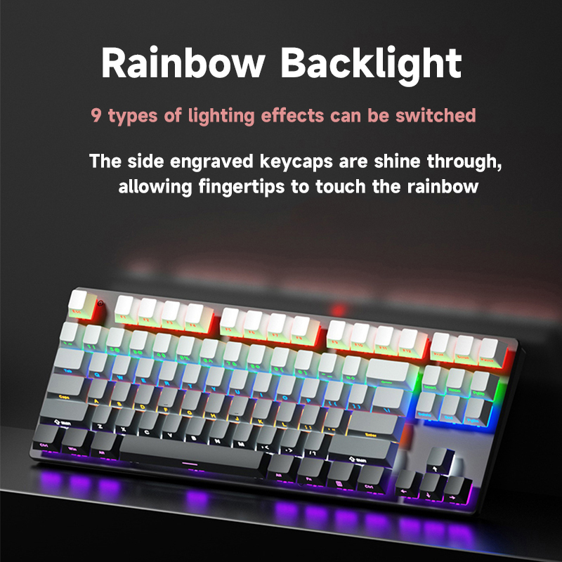 FLD K870 Wired Gaming Mechanical Keyboard with Rainbow Light 87keys TKL ...