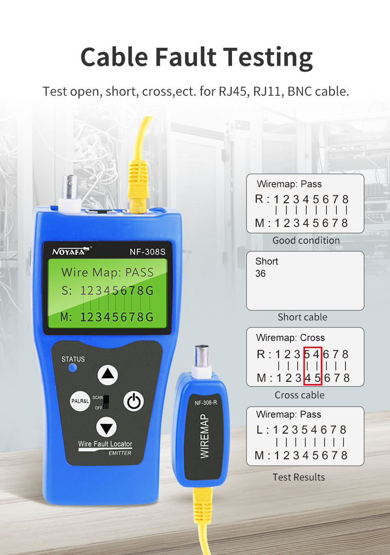 Noyafa Network Cable Tester NF-308S LCD Display Cable Tracker Measure ...