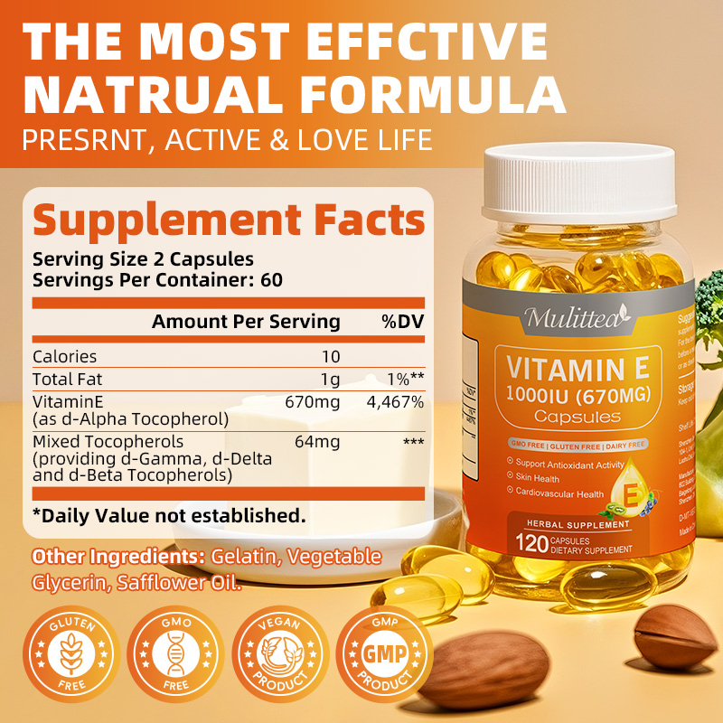 Mulittea Vitamin E 1000IU (670MG) Capsules Natural Antioxidant Healthy ...