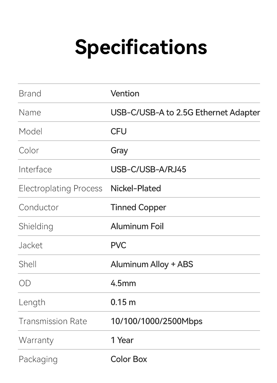 Vention USB A USB C Network Adapter 2.5G Ethernet Adapter RJ45 Lan ...