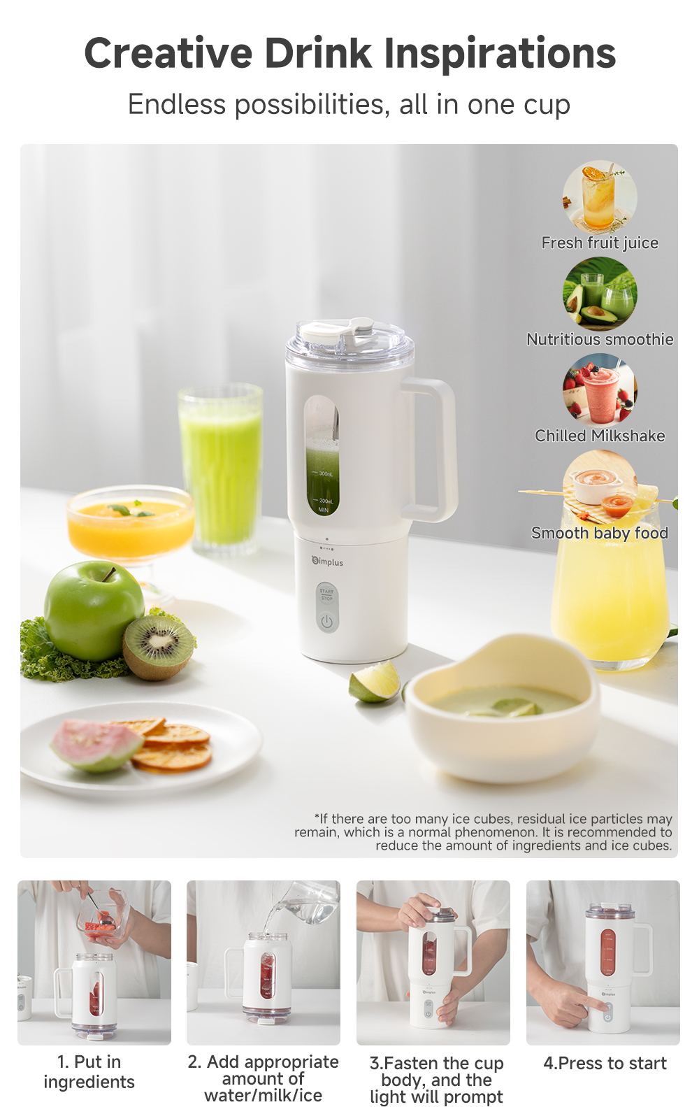 Simplus Portable Blender Wireless Juicer Cup To-Go Travel Mug丨500mL ...