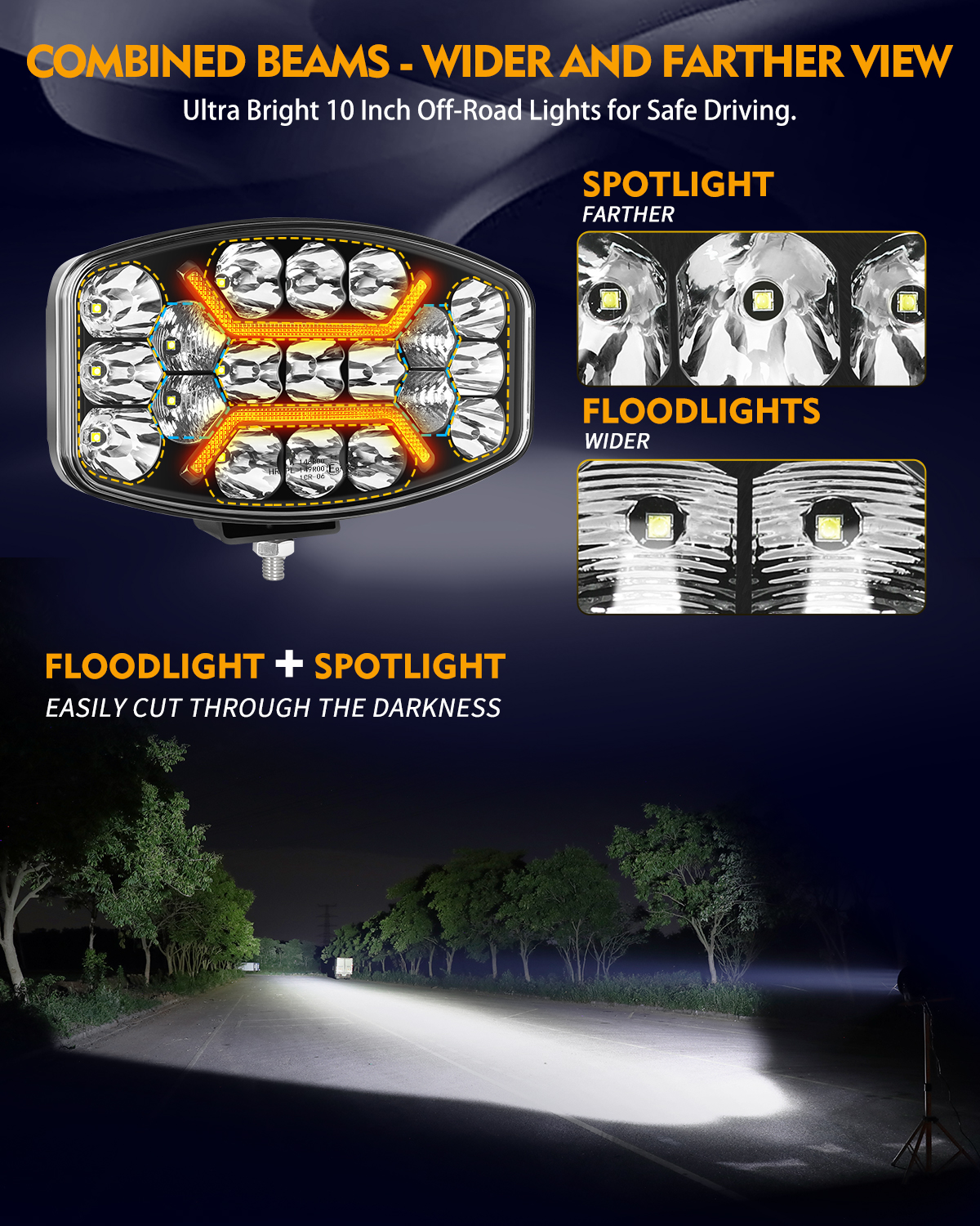 10inch Led Work Driving Light 200W 60000LM 3500k Amber Position DRL ...