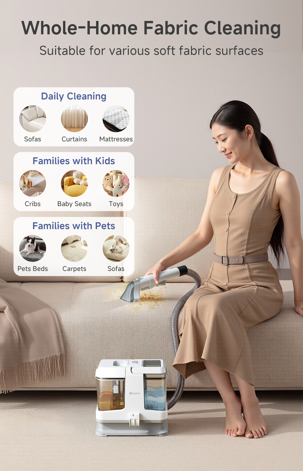 Simplus Spot & Fabric Cleaner | 12,000Pa Suction | 60℃ Hot Water | 2 ...