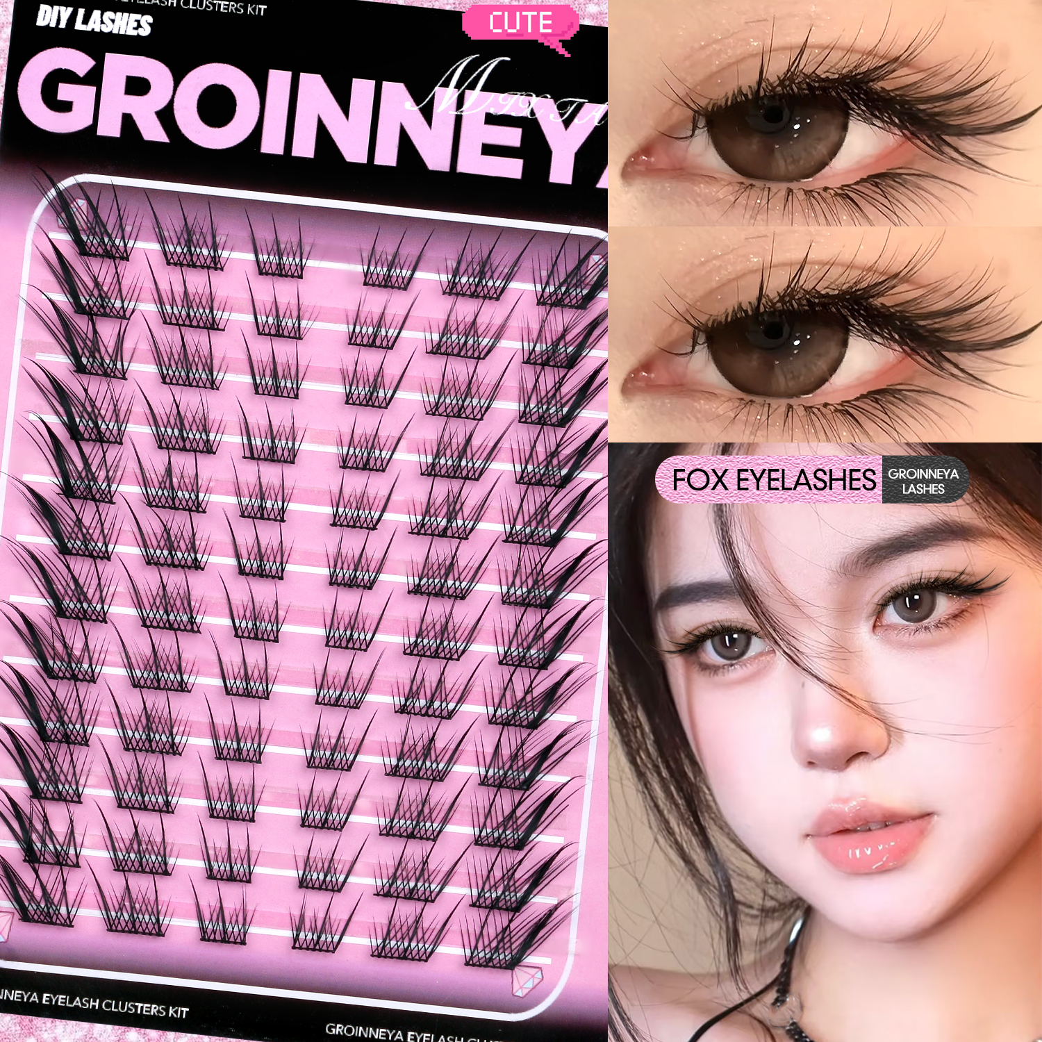 GROINNEYA Fox Eye Cluster Eyelash Extensions Wispy Manga Eyelash ...