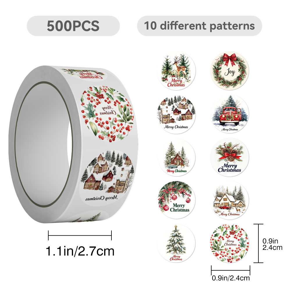 500 Pcs/Roll Cartoon Christmas Label Stickers Kraft Paper Bags DIY ...