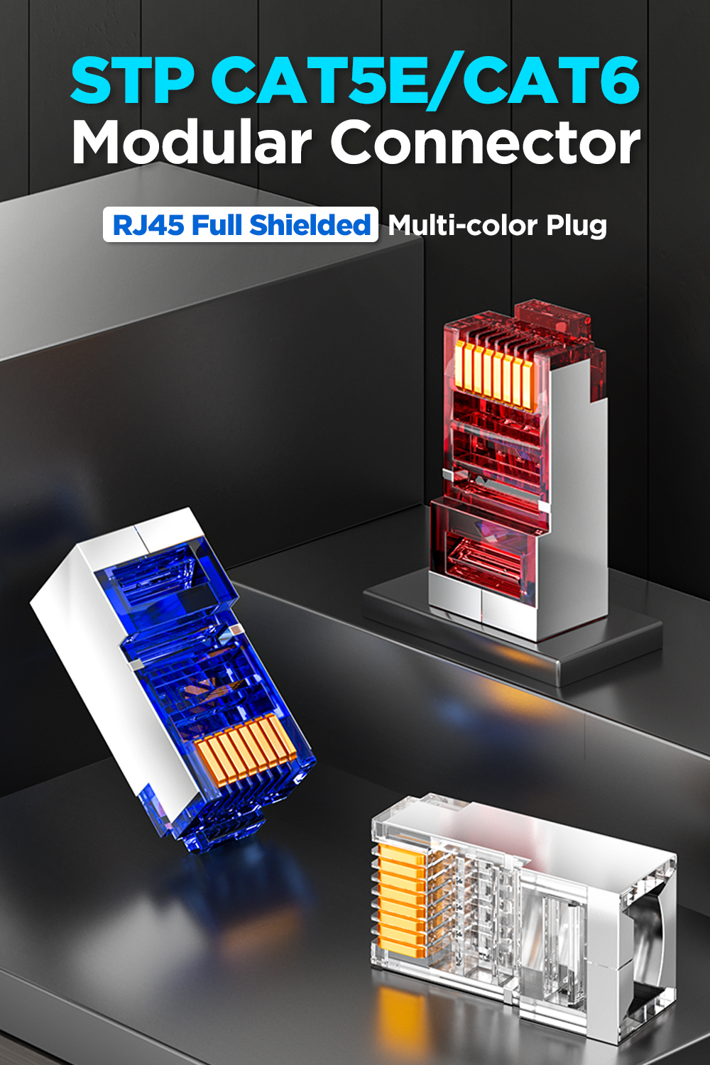 AMPCOM RJ45 CAT6 Shielded Modular Plug Connector 8P8C Crimp End Cable ...