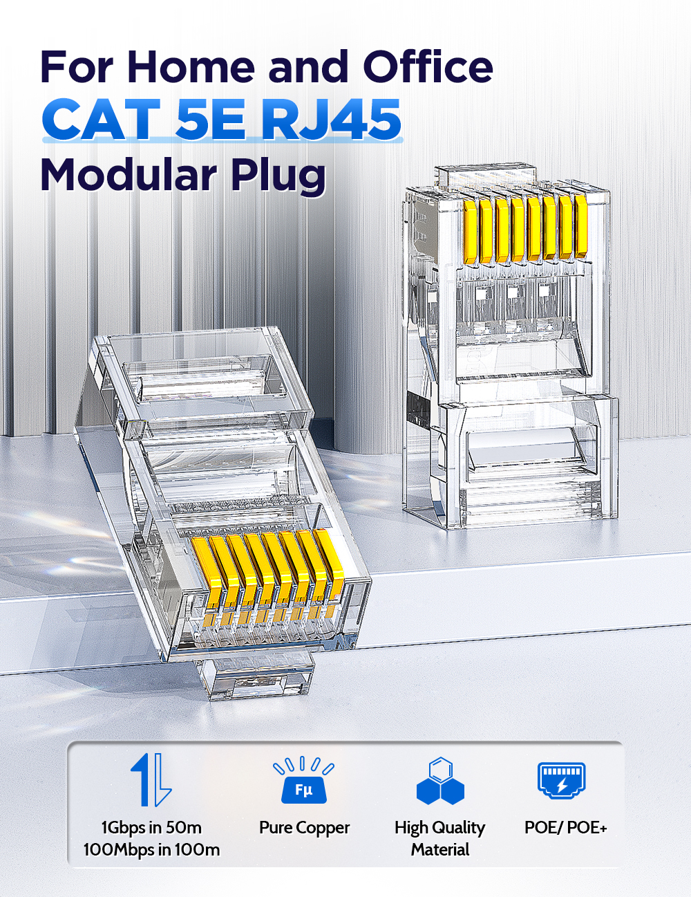 AMPCOM CAT5E RJ45 Connector Non-Pass Thru 8P8C Modular Ethernet Cable ...