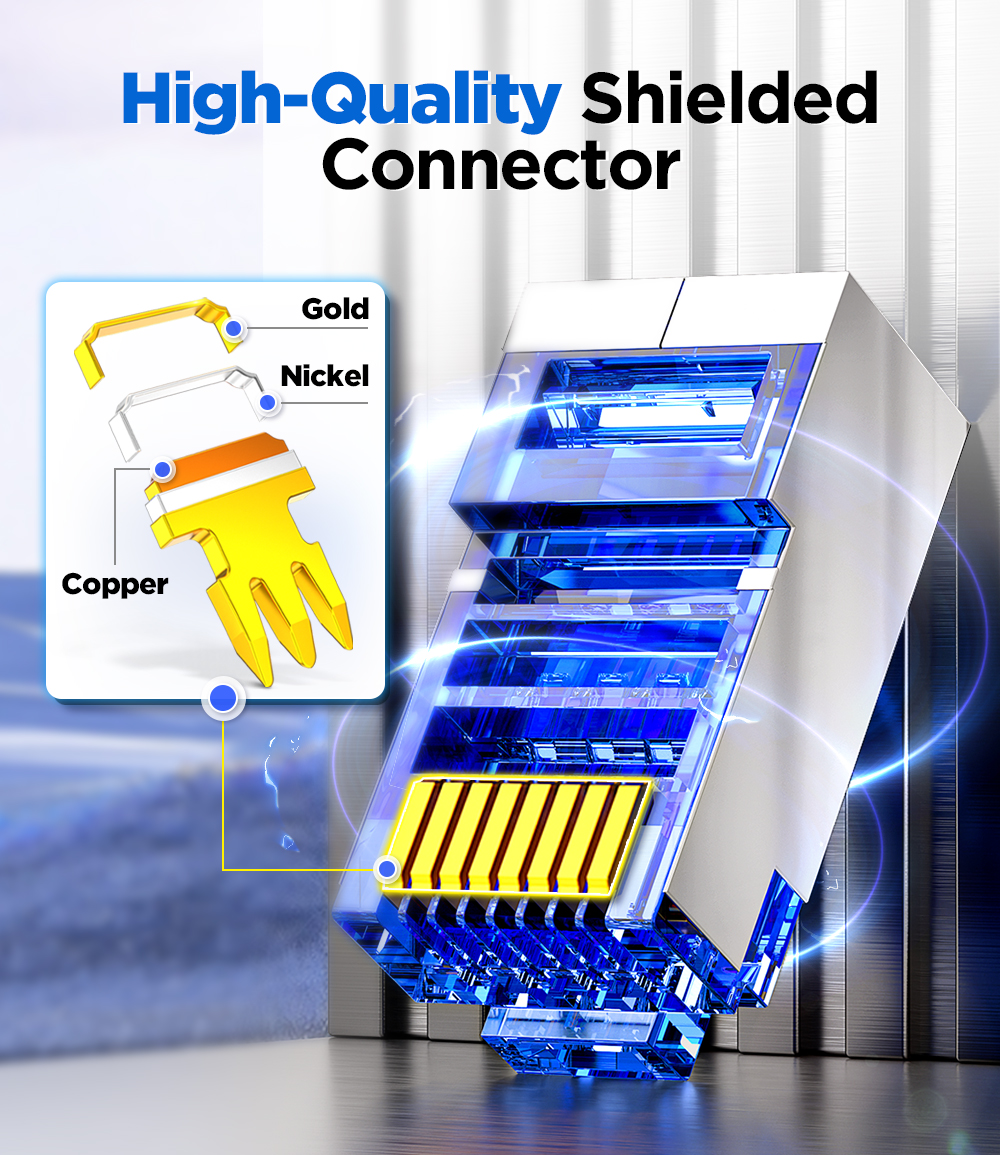 AMPCOM RJ45 CAT6 Shielded Modular Plug Connector 8P8C Crimp End Cable ...