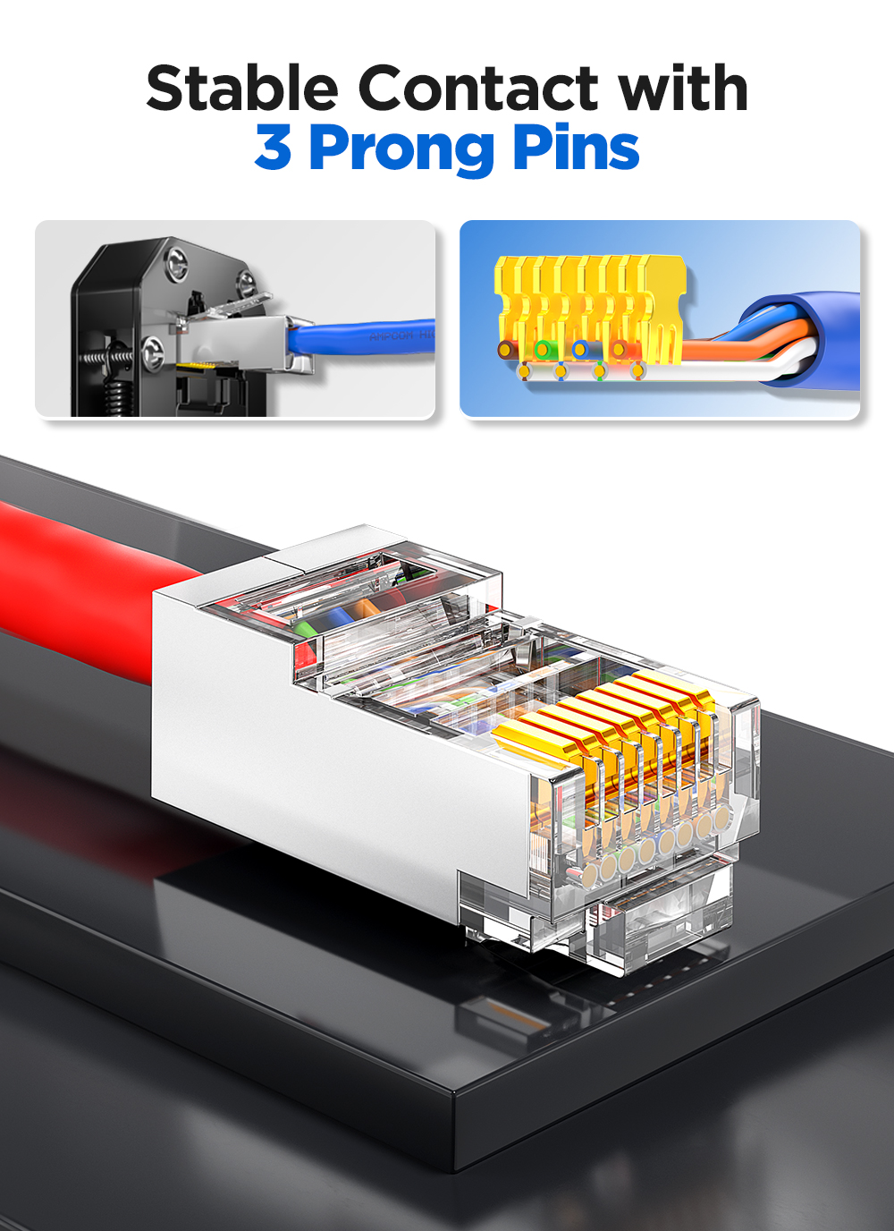 AMPCOM RJ45 CAT6 Shielded Modular Plug Connector 8P8C Crimp End Cable ...