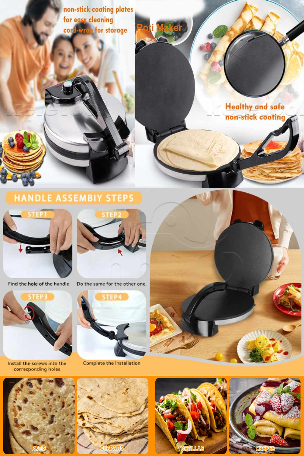 Electric Paratha Chapati Roti Maker Flat Bread Tortilla Maker and Roti ...