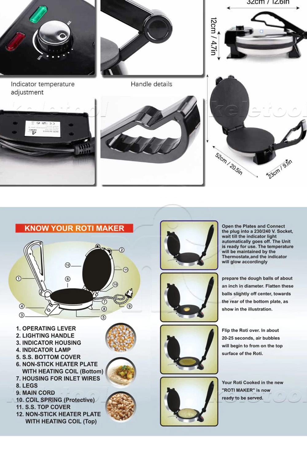 Electric Paratha Chapati Roti Maker Flat Bread Tortilla Maker and Roti ...