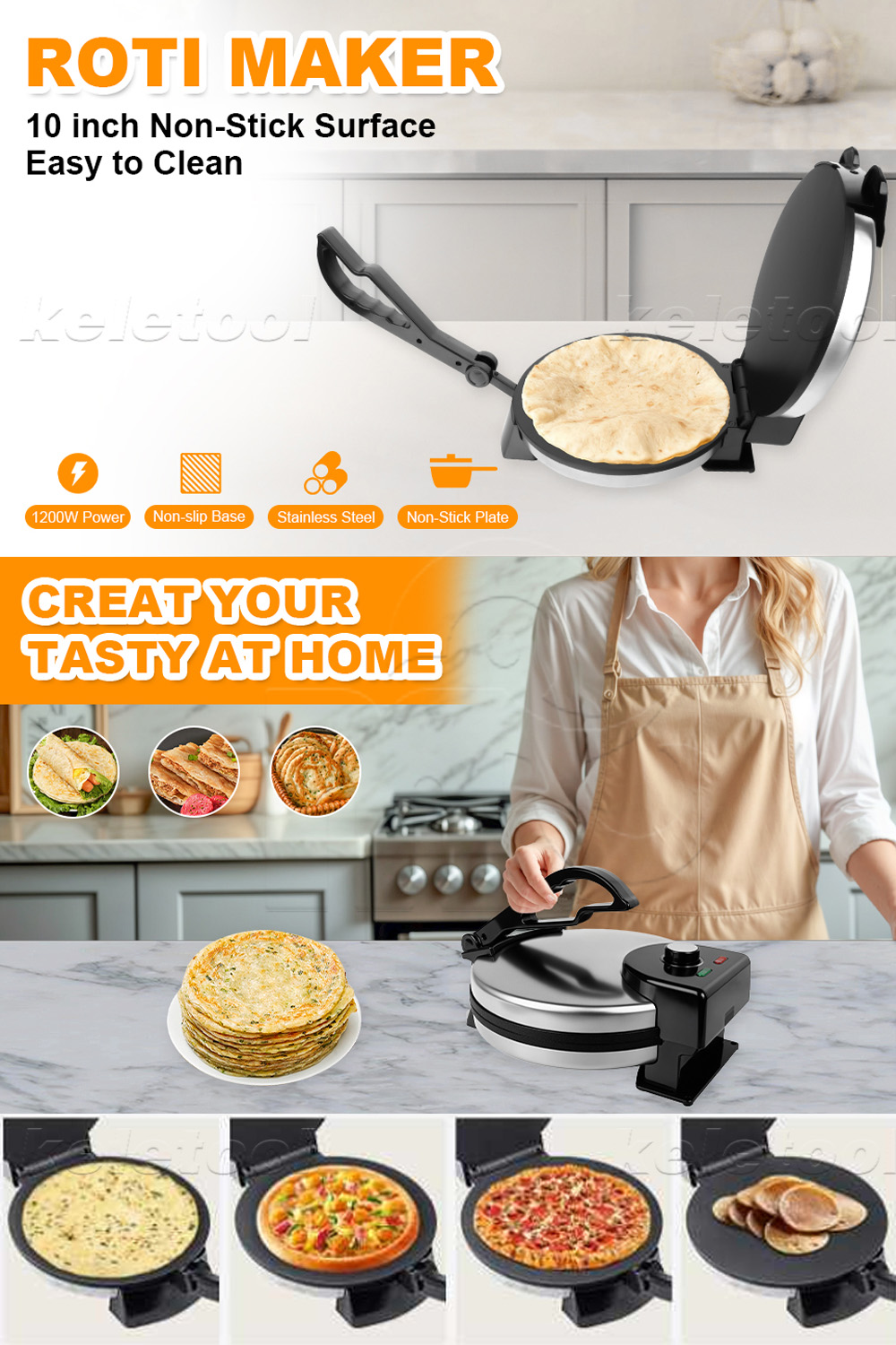 Electric Paratha Chapati Roti Maker Flat Bread Tortilla Maker and Roti ...