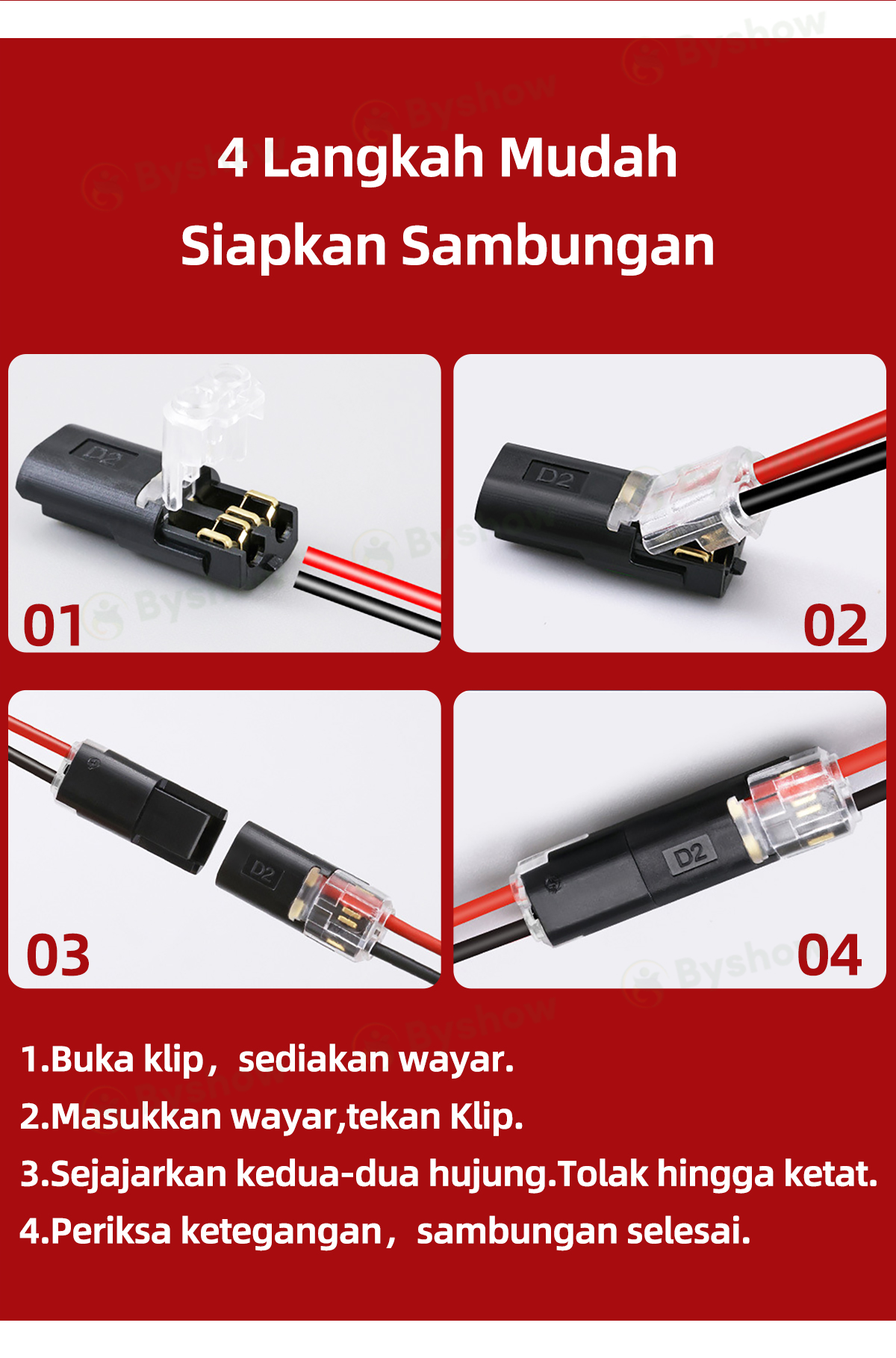 Byshow 10/20/50pcs Pencawang Wayar Kereta 2-Pin Kalis Air Sambungan ...